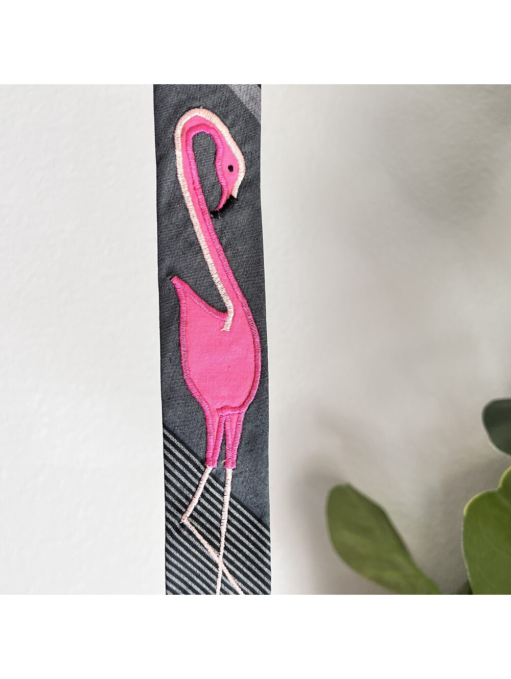Retro Vintage Hand Sewn Unique Flamingo Embroidered Skinny Tie Novelty Fun